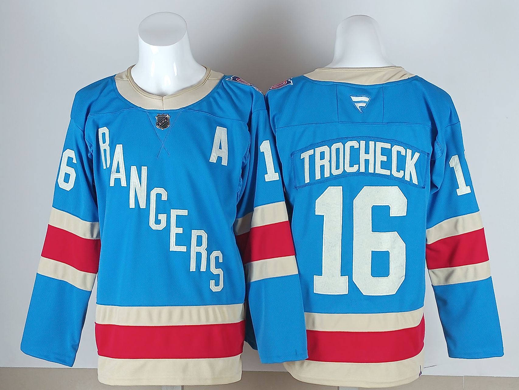 Men 2026 New York Rangers #16 Trocheck Light Blue 100th NHL Jersey style 01->new york rangers->NHL Jersey
